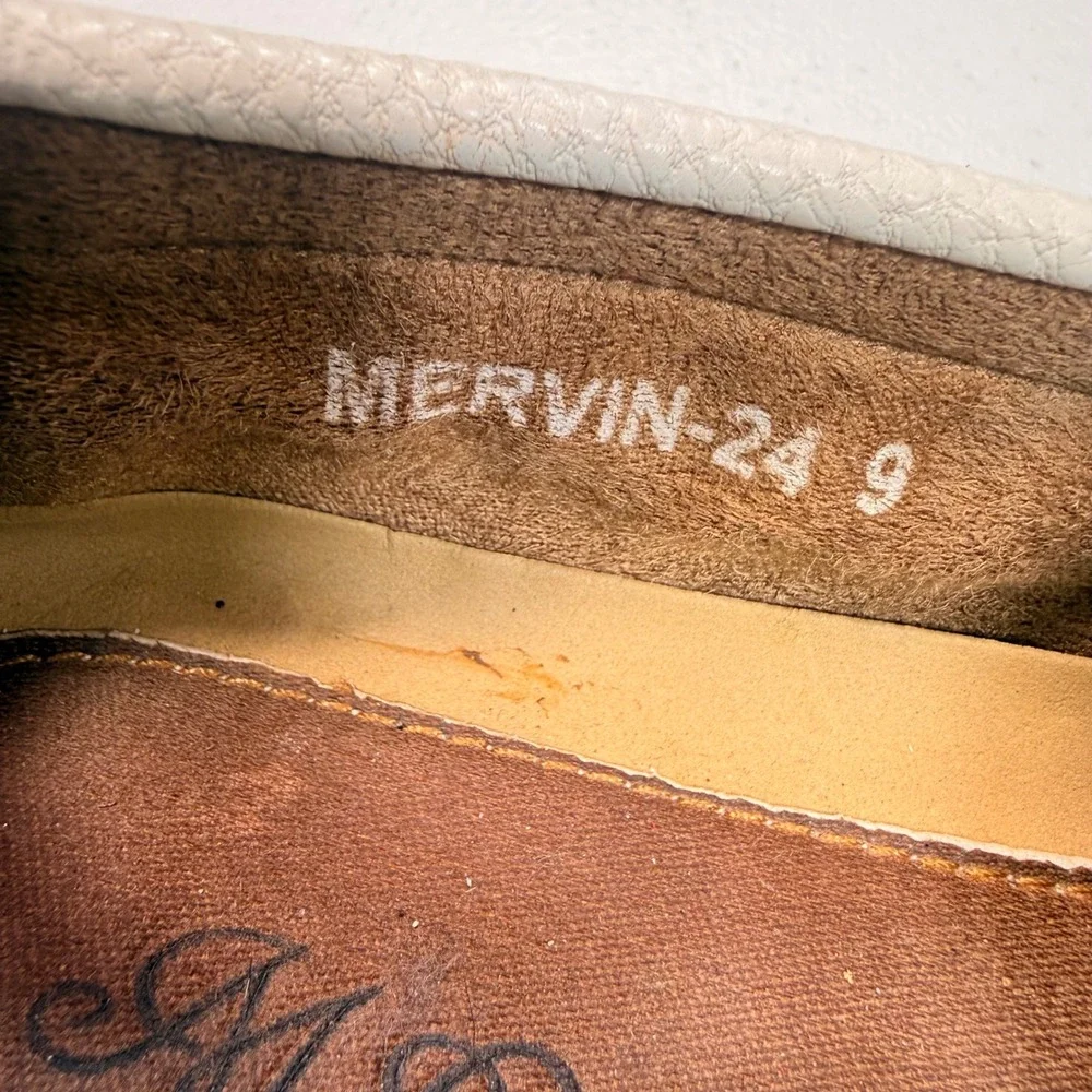 MG Shoes Mervin-24 Men's Size 9 White Leather Driving Loafers Moc Toe